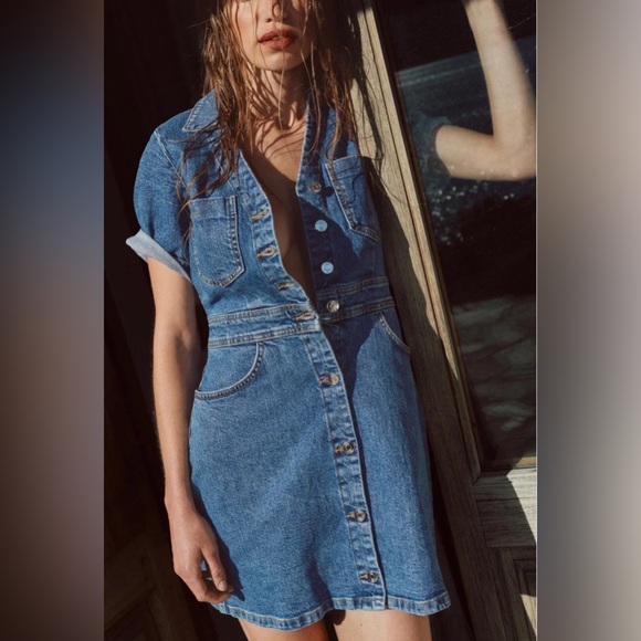 Zara COLLARED DENIM MINI DRESS - Picture 4 of 10